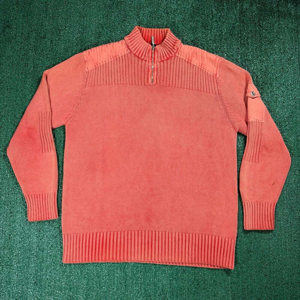 Y2K Mens Point Zero Coral Half-Zip Mock Neck Ribbed Sweater Size XL